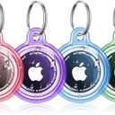 4 Pack Airtag Holder,Air Tag Case with Keychain,Lightweight Anti-Scratch, Easy Installation,Shockproof & Dustproof for Pet Tracking, Bags,Luggage,Keys,Kids,Pet Collar (Green+Purple+Blue+Pink)
