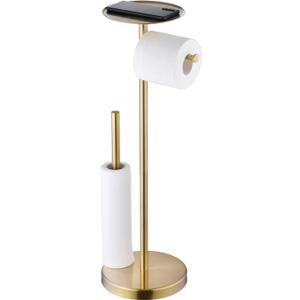 Free Standing Toilet Paper Roll Holder with Storage Reserve, Brushed Gold Toilet Paper Holder Stand with Shelf, Bathroom Tissue Dispenser Floor Stand, SUS304 Stainless Steel, SHUNLI