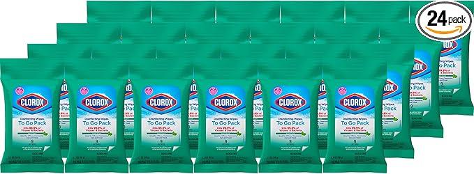 Clorox Disinfecting Wipes To Go Pack, Bleach Free, Fresh Scent, 9 Count, Pack of 24