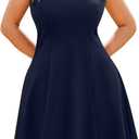 RWJ Women's Plus Size A-Line Mini Dress with Pockets Sleeveless Boat V Neck Semi Formal Cocktail Party Summer Short Dresses, Navy Blue, 3XL