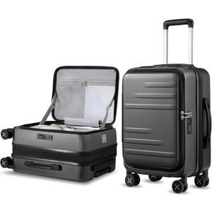 LUGGEX Carry On Luggage for Travel Front Opening, Expandable Polycarbonate Hard Shell Suitcase with Wheels for Men Women Chrismas Birthday(Charcoal Metallic, 19 Inch, 27.2L)