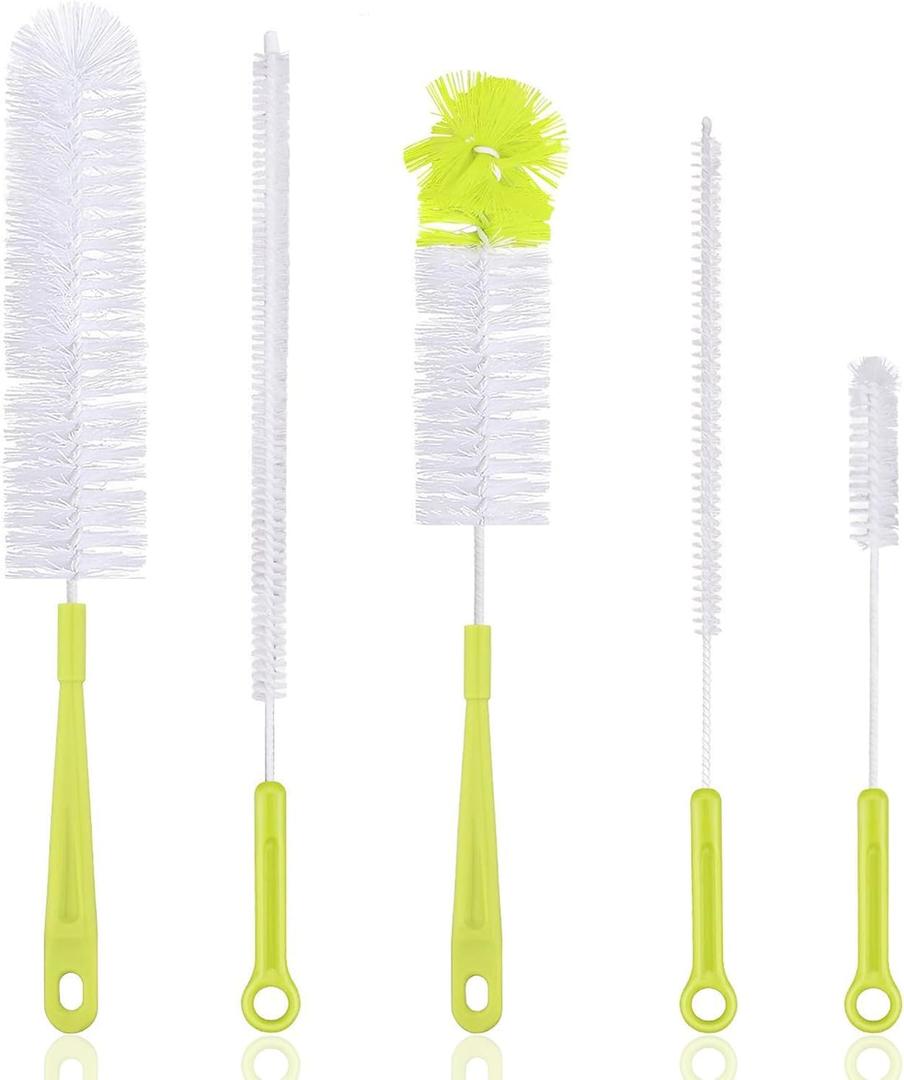 Vila 5-Pack Reusable Straw Pipe Cleaner Brush Set, Long Pipe Brush Cleaner Tool Kit, Nylon Cleaning Brush for Water Bottle, Teapot, Narrow Neck Glass Containers, Baby Bottle, Jug, Hydro Flask