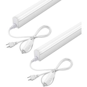 LED Shop Light 2FT, 1100lm, 6000K, 10W, Under Cabinet LED T5 Fixture and Under Counter Lights for Kitchen, Corded Electric with ON/Off Switch (Pack of 2)