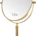 Gold Makeup Mirror 1X/10X Free Standing for Bathroom 8 Inches 360 Swivel Dual-Sided Tabletop Makeup Mirror, Metal (Gold Without Light)