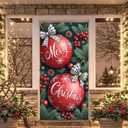 Merry Christmas Door Cover Decorations Large Winter Door Banner Red Balloon Backdrop Background for New Year Holiday Indoor Outdoor Front Door Home Party Supplies 35 X 71 Inches