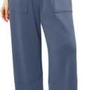 Angerella Womens Baggy Wide Leg Pants High Waisted Casual Lounge Pant Loose Comfy Stretchy Trousers with Pockets (Blue, M)