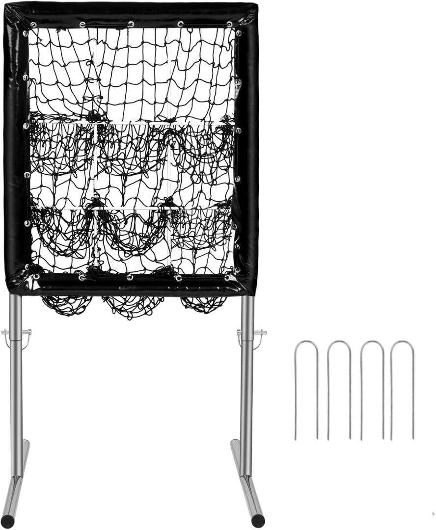 Pitching Net, 9 Hole Pitching Net with Strike Zone Baseball Softball Pitching Target Adjustable Training Equipment for Hitting Pitching