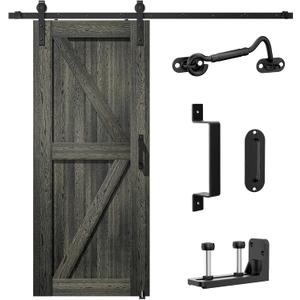 SKYSEN 6FT Sliding barn Door Hardware kit, Barn Door Track, 1/4 Thick Material - Smooth and Quiet- Easy to Install- Black (J Shape-5-s)