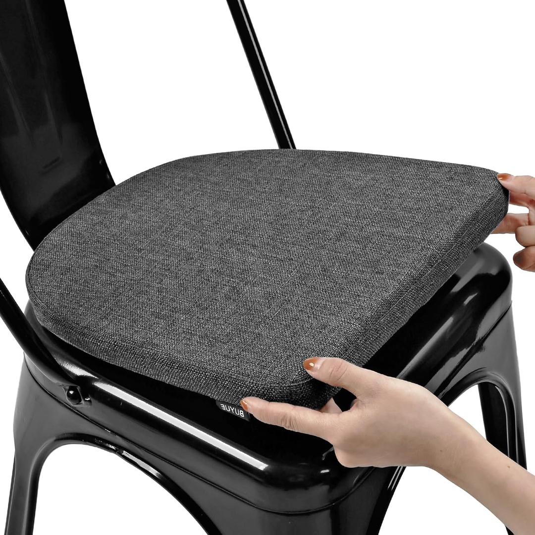 BUYUE Friendly Woven Fabric 14x14 Magnetic Cushion for Metal Chair 1 Piece, Enhanced Anti-Slip Seat Pad for Dining Kitchen Caf Stackable Chair (U-Shape, Dark Gray, 1 Count)