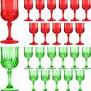 LemonRoad 24 Pcs Red and Green Plastic Wine Glasses Holiday Party Vintage Plastic Goblets Drinking Glasses for Wedding Reception Bridal Showers Grand Event Party Supplies