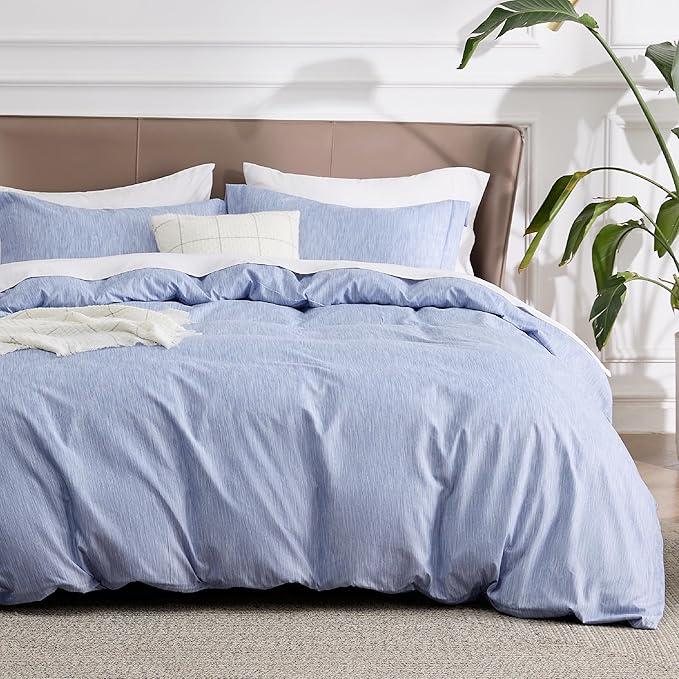 Bedsure Duvet Cover Queen Size - Soft Cationic Dyed Duvet Cover Set for Kids with Zipper Closure, 3 Pieces Bedding Set(Navy, 90"x90")