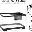 1.8 Gallon Beta Fish Tank Aquariums Kits - Clear Small Fish Bowl Starter Kit with LED Light, Water Filter Pump, Hydroponic Basket - Beginner's Gift for Guppy Shrimp Goldfish, Rectangular