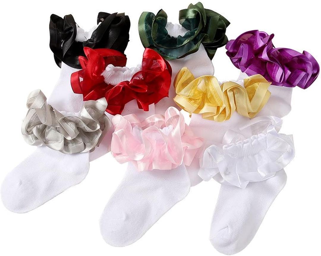 8 Pairs Ruffle Socks, Princess Lace Socks for Newborn/Infant/Toddler (13-15, A202)