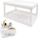 souG Desktop Storage Rack Organizer for Kitchen Bathroom Office Dorm - Double-Layer Cosmetic Stationery Storage Holder and Table Sundries Display Shelf - White