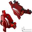 DYISLAND XT-7 Hydraulic Disc Brakes Calipers, Line Pulling/ Cable Actuated Front & Rear Brake Calipers for MTB/ Mountain/ Road Bike/ E-Bike (Red-Brakes)