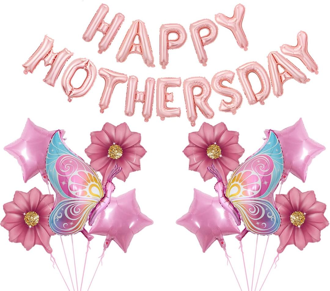 HAPPY MOTHER'S DAY Aluminum Foil Balloon Set 16 Inches Letter Balloon Decoration for Mother's Day Party (butterfly)