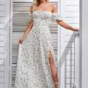 Women's Summer Puff Sleeve Floral Split Maxi Dress Flowy A Line Casual Beach Long Dresses 2026 (M)