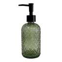 Green Glass Soap Dispenser with Black Pump, 13.5oz Liquid Hand Soap Dispenser Set, Dish Soap Lotion Dispenser for Modern Home Decor, Bathroom, Kitchen Countertop, Hotel