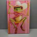 Pink Trendy Frog Canvas Wall Art Cute Cowboy