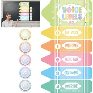 Gerrii 5 Pcs School Push Lights with Voice Level Poster for Classroom Tools, 40 x 10 inches