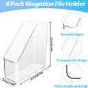 4Pcs Clear Acrylic Magazine File Holder, Plastic Vertical File Folder Storage Magazine Rack Bin, Acrylic Magazine Holder, Desk Document Sorter Organizer for Home Office School Work Desktop Supplies
