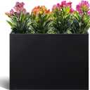 Metal Rectangular Planter Box Tall Planters for Outdoor Plants Modern Heavy Duty with Drainage Holes for Outside Indoor Patio Deck - Black, 32x 12x 24