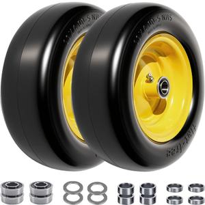 11x4.00-5 Lawn Mower Tires Flat Free Zero Turn Front Tires with 3/4" Bearing Extra 5/8 Bearing, 3.4"-5" Hub, 11x4.00-5 Tire Fits Generators & Lawn Mowers, 350LBS (Yellow,2 pack)