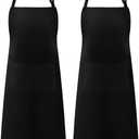Syntus Adjustable Bib Apron with 2 Pockets Cooking Kitchen Aprons for Women Men Chef (Basic Black)
