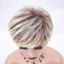 RENERSHOW Short Wigs for White Women Layered Brown Ombre Blonde Pixie Wig Synthetic Short Hair Wig with Bangs Mix Color Natural Looking Daily Party