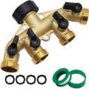 Twinkle Star 4 Way Heavy Duty Brass Garden Hose Splitter, Hose Connector 3/4", Hose Spigot Adapter with 4 Valves
