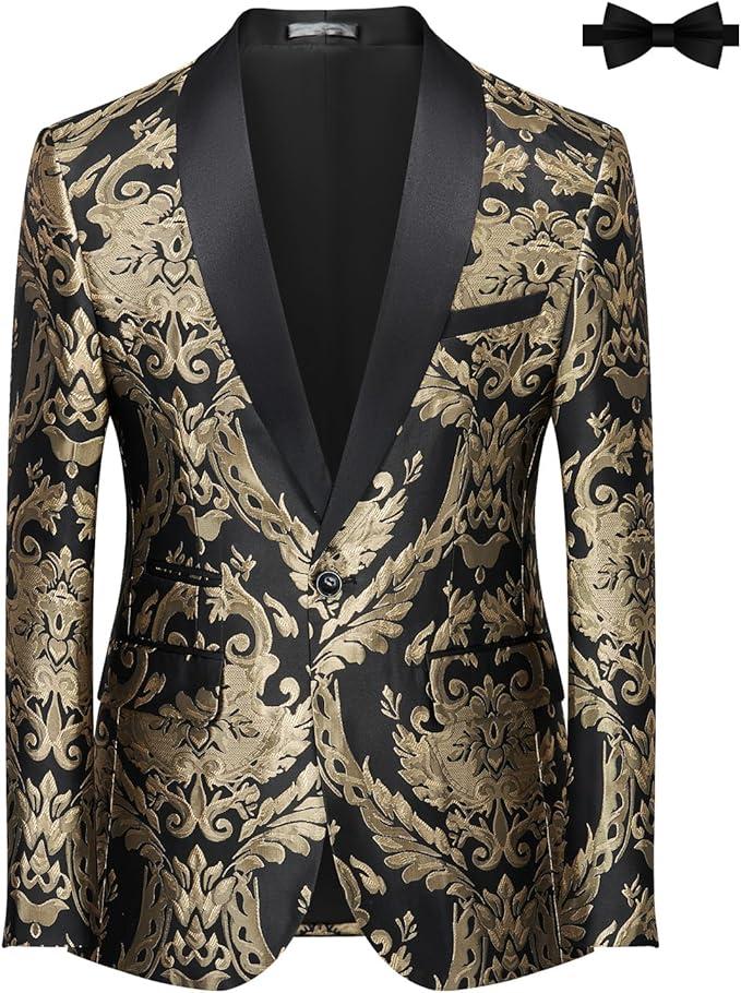 Tuxedo Suits for Men 2 Piece Regular Fit Suit Floral Blazer Jacket Waistcoat Pants Men Suit Set for Wedding Prom, Large