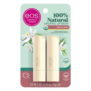 eos 100% Natural & Organic Lip Balm Sticks - Vanilla Bean, All Natural Lip Balm, All-Day Moisture, Dermatologist Recommended, 0.14 oz, 2-Pack eos 100% Natural & Organic Lip Balm Sticks - Vanilla Bean, All Natural Lip Balm, All-Day Moisture, Dermatologist Recommended, 0.14 oz, 2-Pack