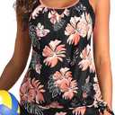 Daci Women's Tummy Control 2 Piece Tankini Swimsuit with Shorts | Adjustable Bow Detail, Blouson Fit, Double-Layer Design, High-Waisted Tummy Control, Removable Pads, Secure Fit, XL