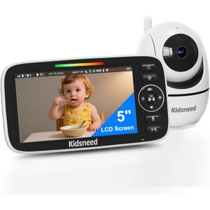 Baby Monitor with Camera and Audio 720P Baby Camera No WiFi, 5 inch Screen,48 Hours Battery Life, Night Vision, Remote Pan& Tilt& Zoom, Two-Way Talk, Lullabies, Thermal Monitor, 1000ft Range