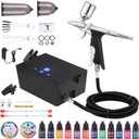 40PSI Airbrush Kit with Air Compressor, Portable Air Brush Kit with 10 AirBrush Paint & 3 Quick-Release Nozzle Sets Dual-Action Gravity Feed Airbrush Kit for Nail Art Painting Makeup Cake