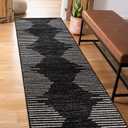 Rugshop Bohemian Stripe Stain Resistant High Traffic Living Room Kitchen Bedroom Dining Home Office Runner Rug 2'x7' Black (2' x 7')