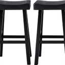 Wooden Bar Stools Set of 2, 24 Inch Saddle Stools, Bar Charis Counter Height Stools with Footrests, Industrial Barstools for Dining Room, Kitchen Island, Counter, Home Bars, Rustic - Black
