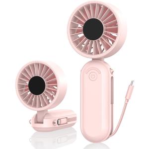 AMACOOL Portable Handheld Fan, High-Power Motor, 5-Speed, 17 Hrs Cooling, 4500mAh Rechargeable, Foldable Design, 3-IN-1 Personal Fan for Cruise Travel Beach, Gifts for Women Girl (Pink)