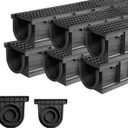 A15 Deep Profile HDPE Trench Drain-39.4Lx6.1Wx5.5H in. Channel Drain with Grates,6 Pack Total Length 236.22 in, Plastic Yard Drainage System for Outdoor,Yard Fence,Pool,Sidewalk,Patio