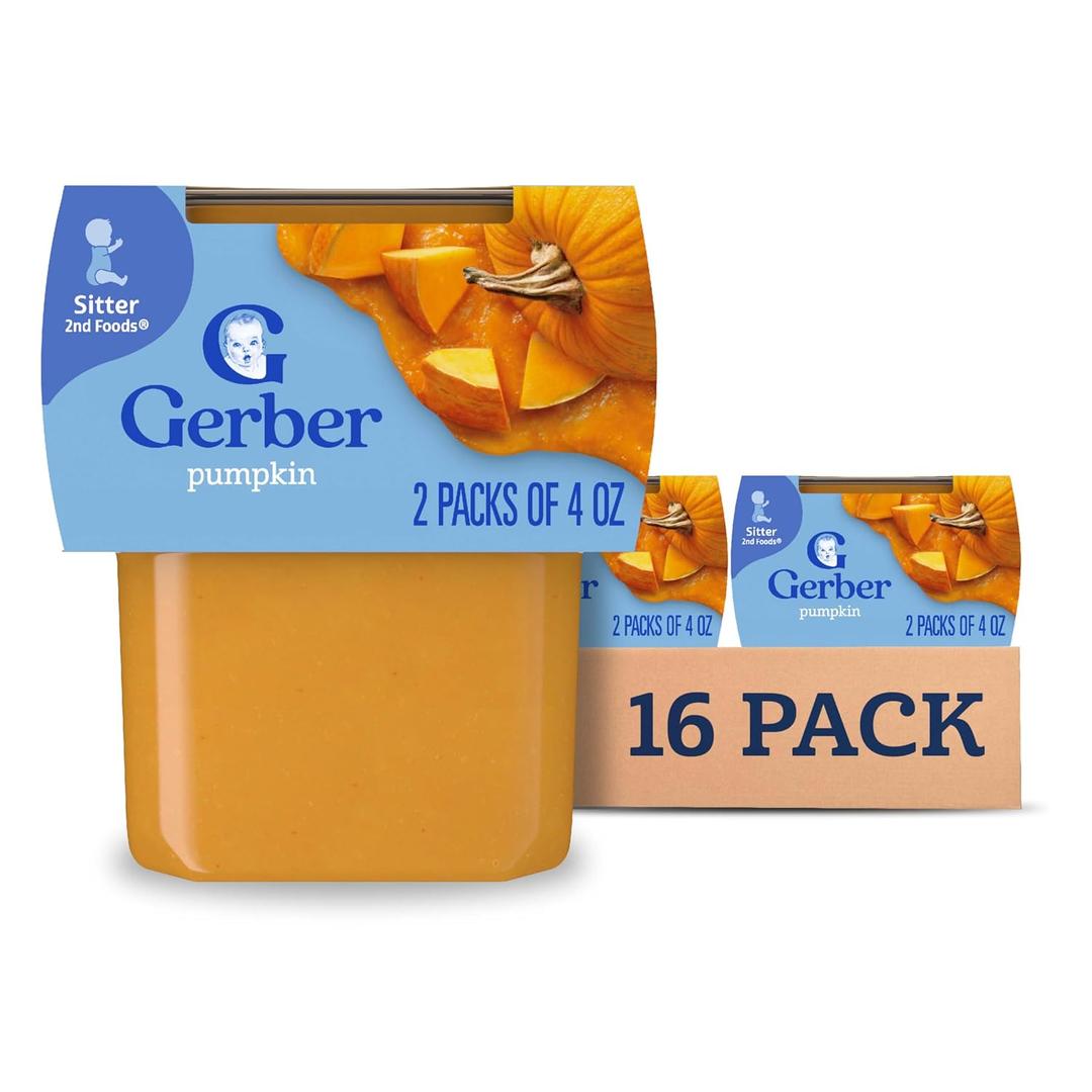 Gerber Stage 2 Baby Food, Pumpkin Puree Tubs, No Artificial Colors or Flavors, Baby Puree, 16-Pack