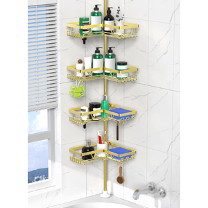 DAOYA Shower Caddy Tension Pole  Gold Corner Shower Caddy Stainless Steel Bathroom Shower Organizer for Tub Tension Rod Corner Shower Shelves(22114.2inch)