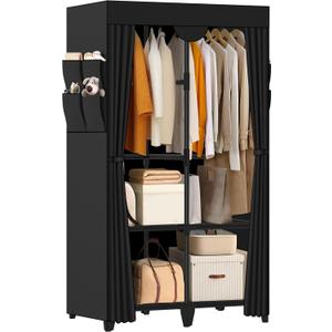 Jofuler Portable Closet, Easy Assembly, Large Capacity Wardrobe Closet, Sturdy and Stable Clothes Rack with Shelves 4 Storage Baskets and 2 Hanging Rods, for Bedroom and Cloakroom Black