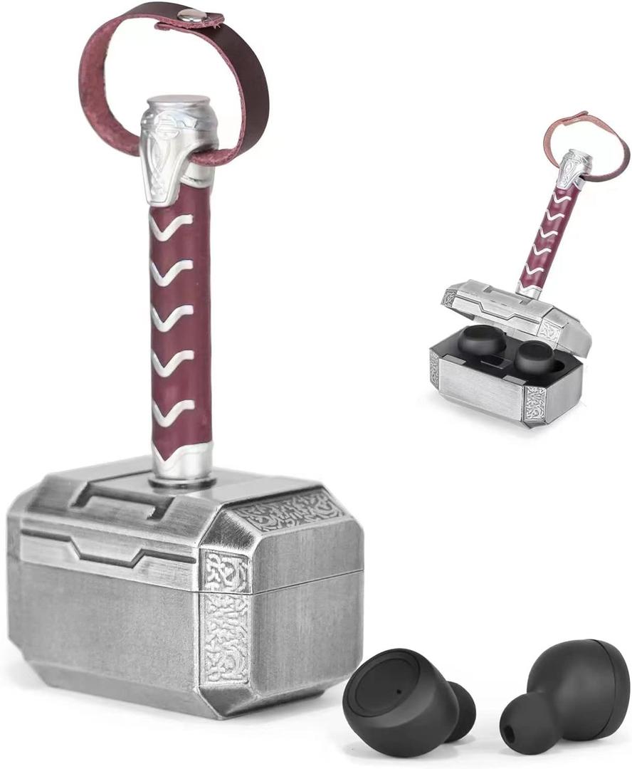 Wireless Earbuds with Thor Hammer Charging Case,5.3 Bluetooth Headphones Stereo Sound Earphones,Novelty Gifts for Men, from Daughter