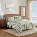 Tommy Bahama - Cotton Queen Duvet Set with Shams, Reversible Stripe Bedding