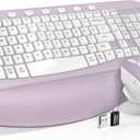 SABLUTE Wireless Keyboard and Mouse Combo, Ergonomic Wave Key, Cushioned Plam Rest, Comfortable Silent Natural Typing, 2.4G Lag-Free, Full Size Keyboards Cordless Set for Multi-OS, Windows/Mac, Purple