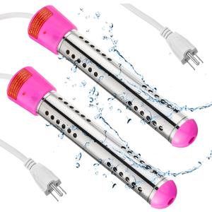 Treela 2 Pcs Immersion Water Heaters Portable Electric Submersible Pool/Hot Tub Heater with 304 SS for Bathtub, Bucket, Basin 5 Gallon Water in Minutes (Pink,2000W)