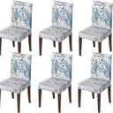 Horaldaily 6PCS Christmas Dining Chair Covers,Blue Snowman Stretch Removable Washable Slipcover Chair Protector for Dining Room Home Decor