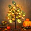 24 Inch Fall Magnolia Tree 24 LED Lights Battery Operated Artificial Tree Thanksgiving Table Centerpieces Decoration for Home Fireplace Autumn Harvest Tabletop Indoor Decor
