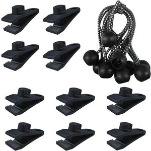YoRise 20PCS Tarp Clips Heavy Duty Lock Grip & Ball Bungee Cords, Shade Cloth Fastener Clips, Car Cover Clamp Holder for Pool Awning Cover, Shark Tent, Outdoor Camping (Black)