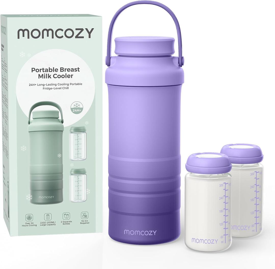 Momcozy 22oz Portable Breast Milk Cooler for Outdoor, Life Saver with 360 Total Cooling for 24 Hours, Larger Capacity Travel Breastmilk Chiller with 2pcs Baby Bottles for Breastmilk Storage